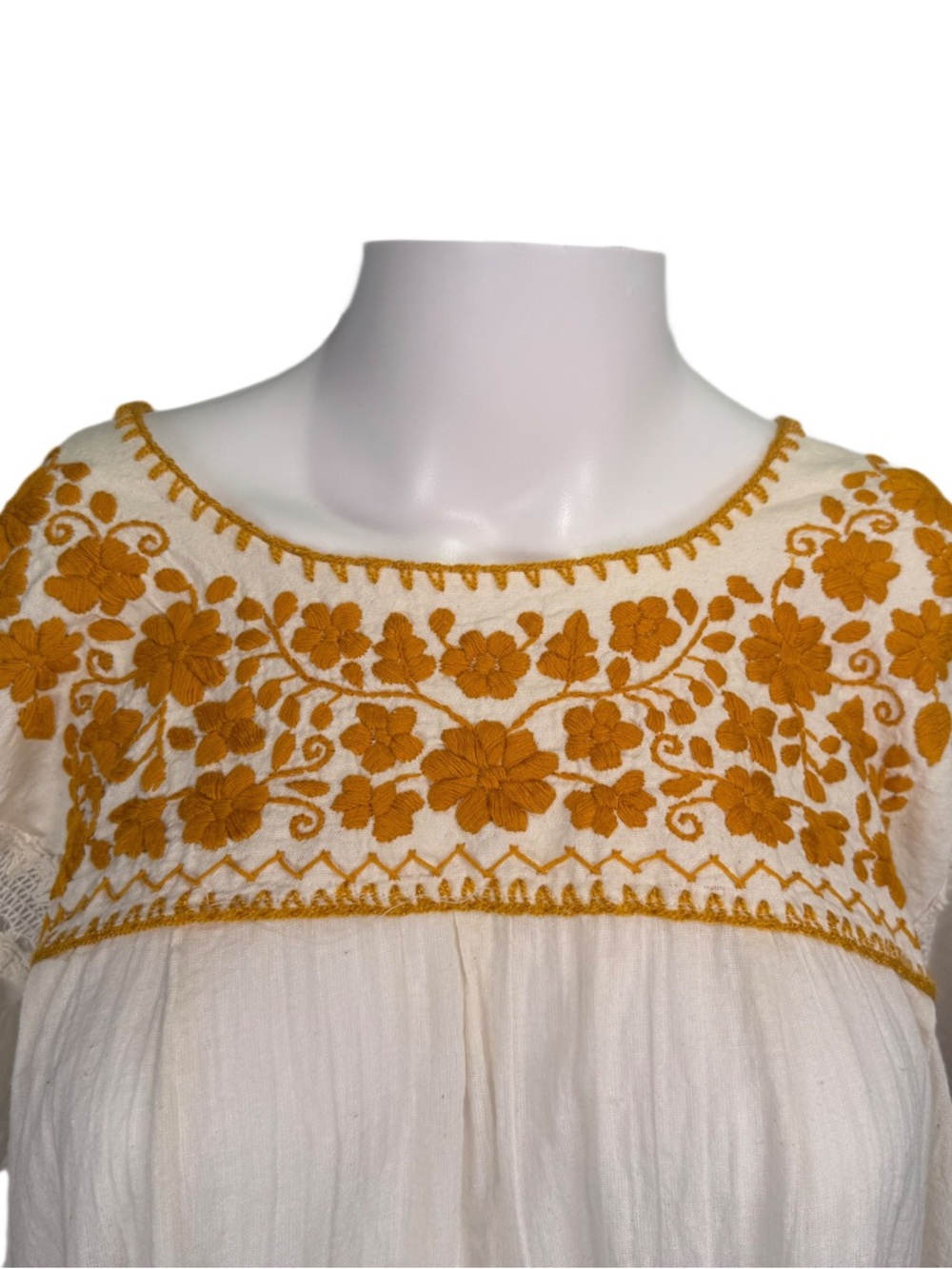 Woman’s Hand Embroidered Cotton Peasant Top Large Mexican Puebla Blouse Artisan